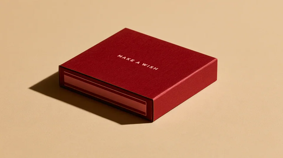Burgundy large matchbox with a bespoke paper finish and understated lettering