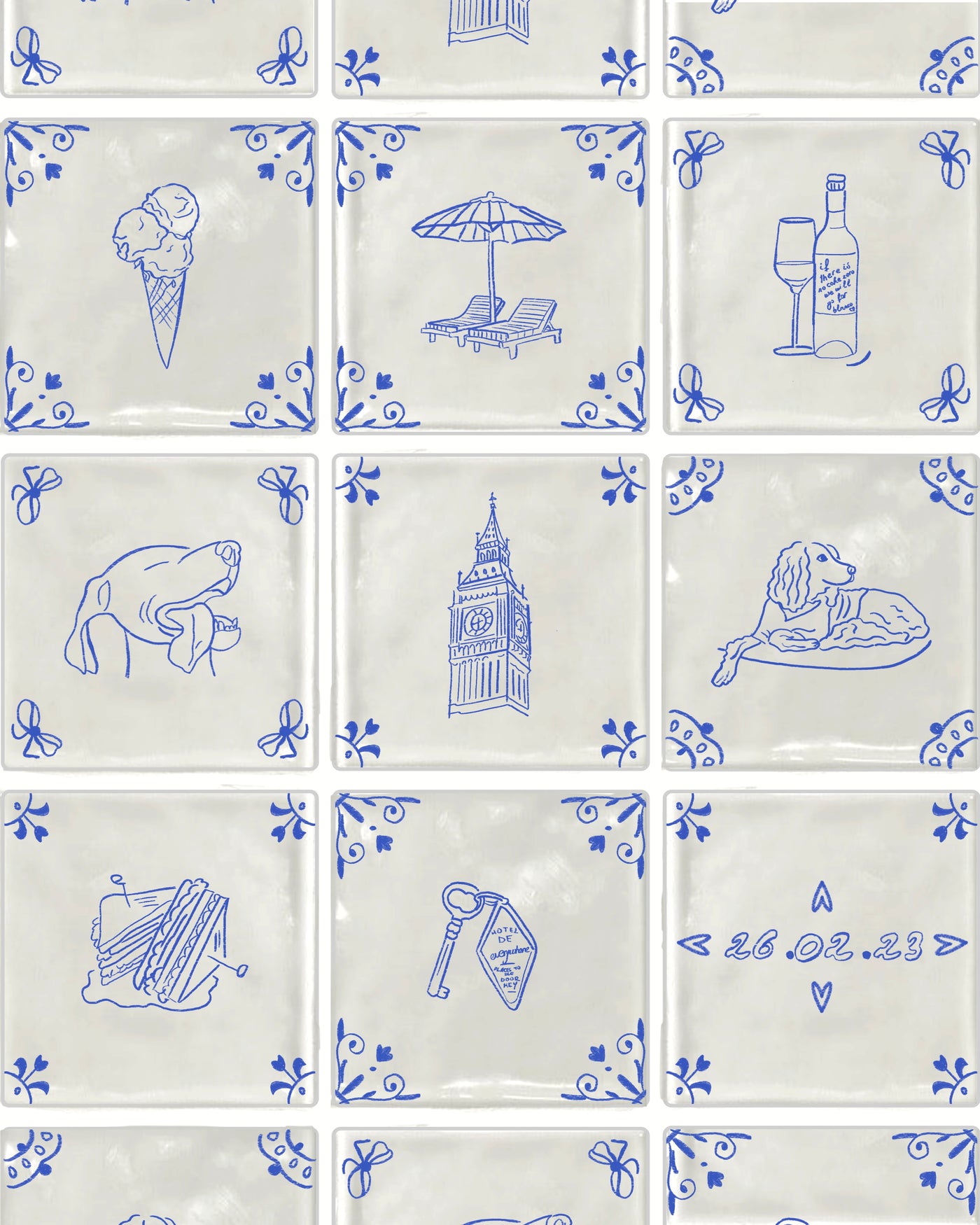 A framed personalised Dutch Tile Print