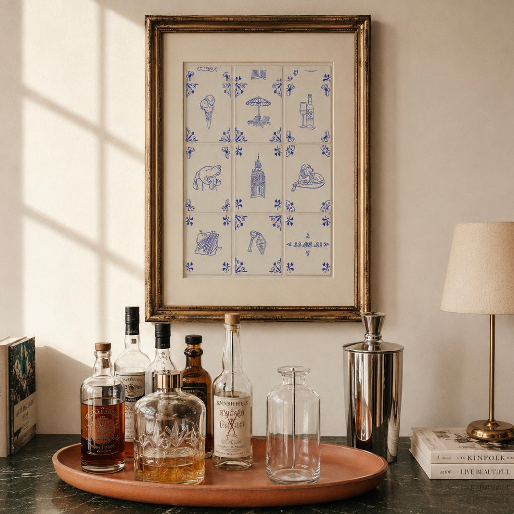 Nine personal details composed as a Dutch Tile Print