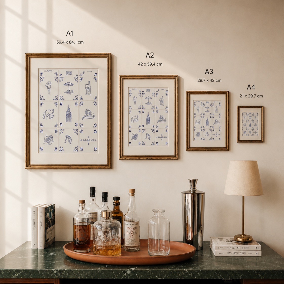 Hand drawn blue details in the tradition of Delft tiles